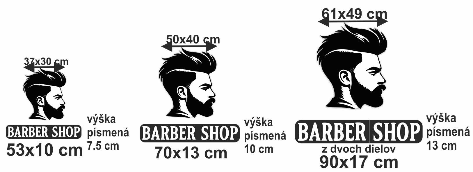 logo na stenu pre barber shop tabuľka rozmerov.