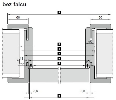 Horizontálny rez dverí bez falcu Horizontálny rez dverí bez falcu
