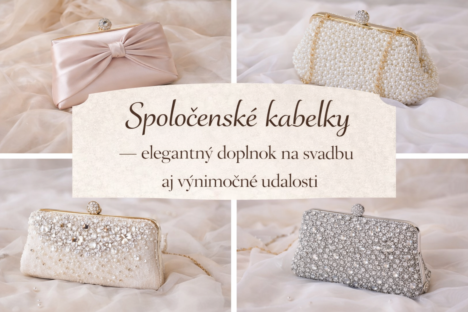 Objavte elegantné spoločenské kabelky na svadbu, ples alebo večierok. Rôzne typy, materiály, farby a štýly spoločenských kabeliek.