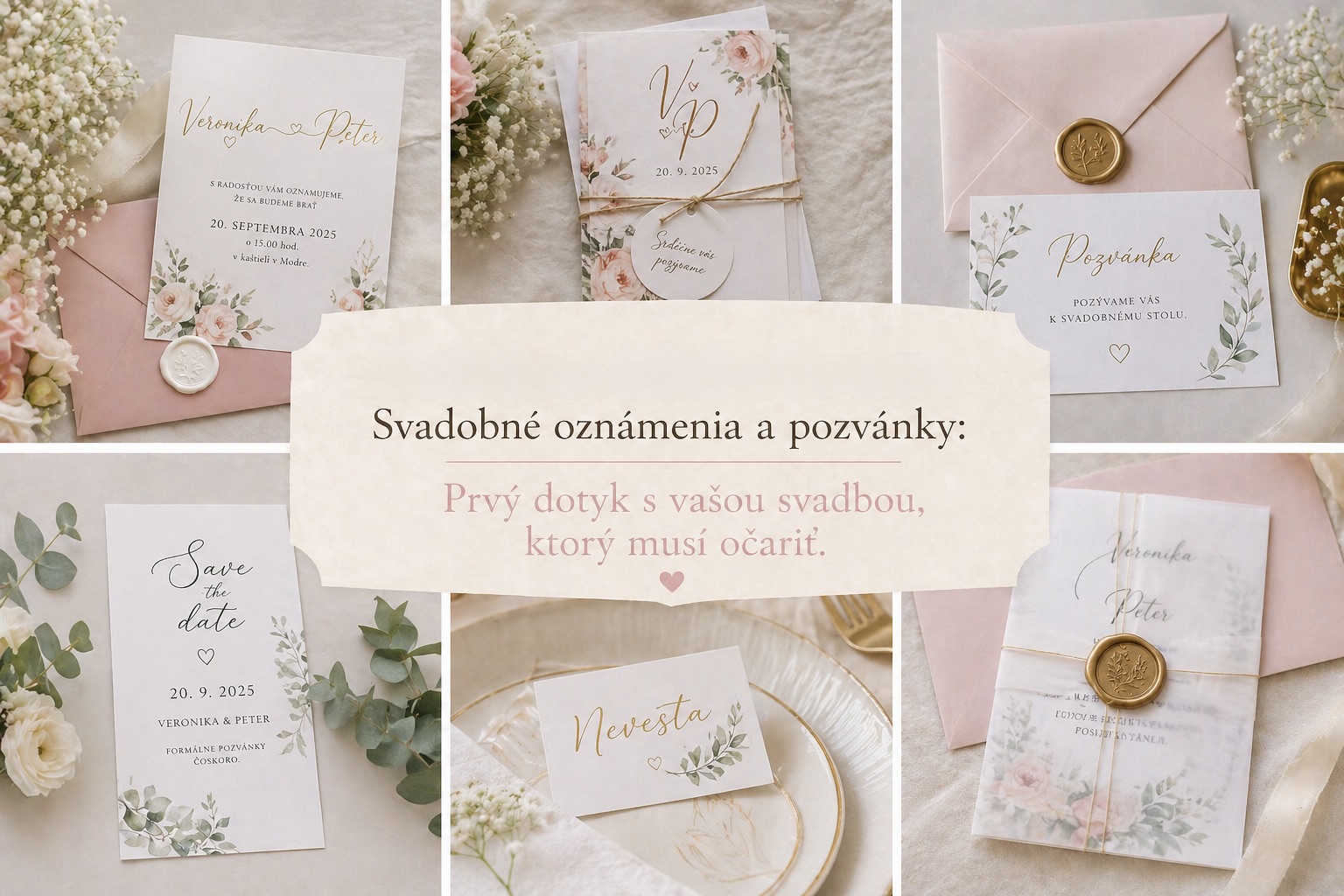 Hľadáte dokonalé svadobné oznámenia? Objavte trendy pre tento rok. Ponúkame oznámenia, pozvánky k stolu, etikety aj knihy hostí v zjednotenom štýle.