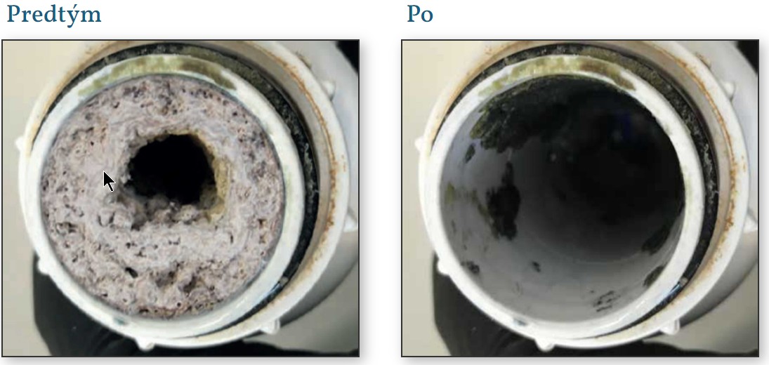 Pisoárový odpad pred použitím Eco-Tabs Urinal a po pravidelnom používaní.