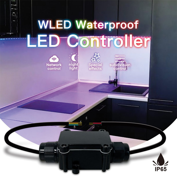 Gledopto GL-C-012WL WLED Wi-Fi ovládač pre RGB IC LED pásy, IP65 vodotesný, s mikrofónom a hudobným režimom