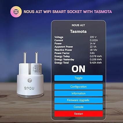 Inteligentná zásuvka Nous A1T WiFi s meračom výkonu, firmvér Tasmota nainštalovaný z výroby a podpora MQTT (16A/3680W)