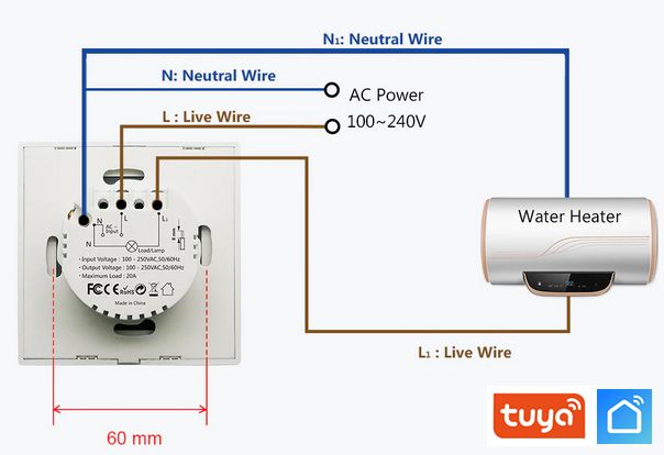 Dotykový vypínač na ohrievač vody pre elektrický kotol (20A)Tuya Smart LifeDotykový vypínač na ohrievač vody pre elektrický kotol (20A)Tuya Smart Life