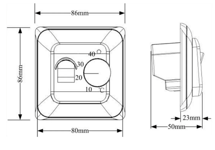 termostat rozmery