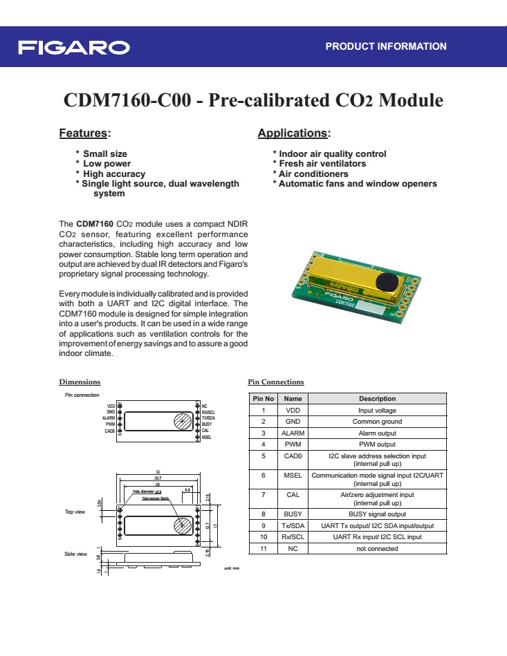 CO2 sensor FIGARO CDM7160 USA