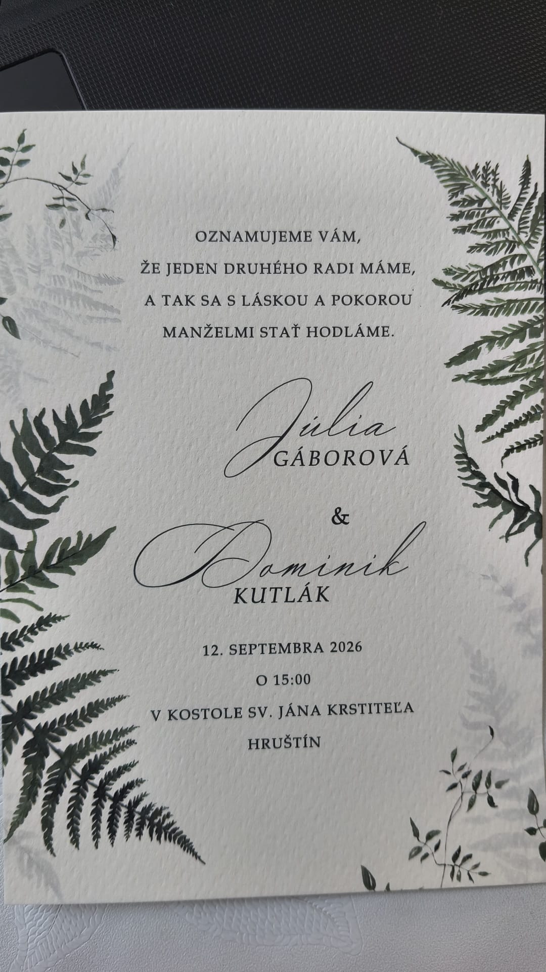 Svadobné oznámenie Svadobné oznámenie Júlia a Dominik