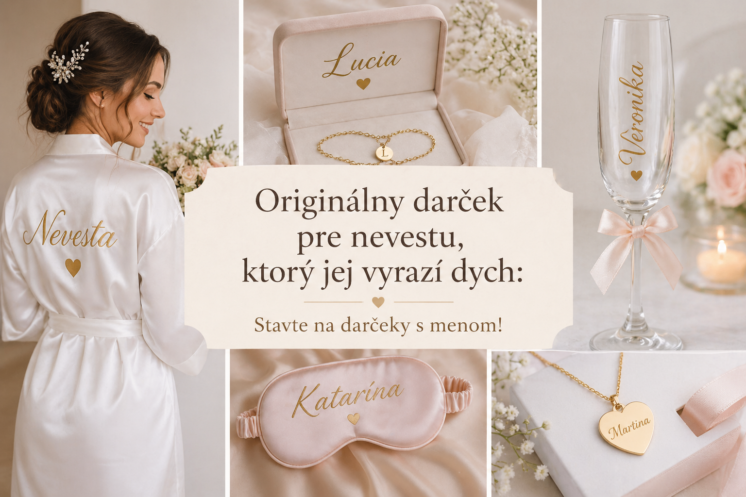 Hledáte dárek pro nevěstu? Objevte naše personalizované krabičky, župany, šperkovnice a závoje se jménem. Vyskládejte si dokonalý dárkový box u nás!