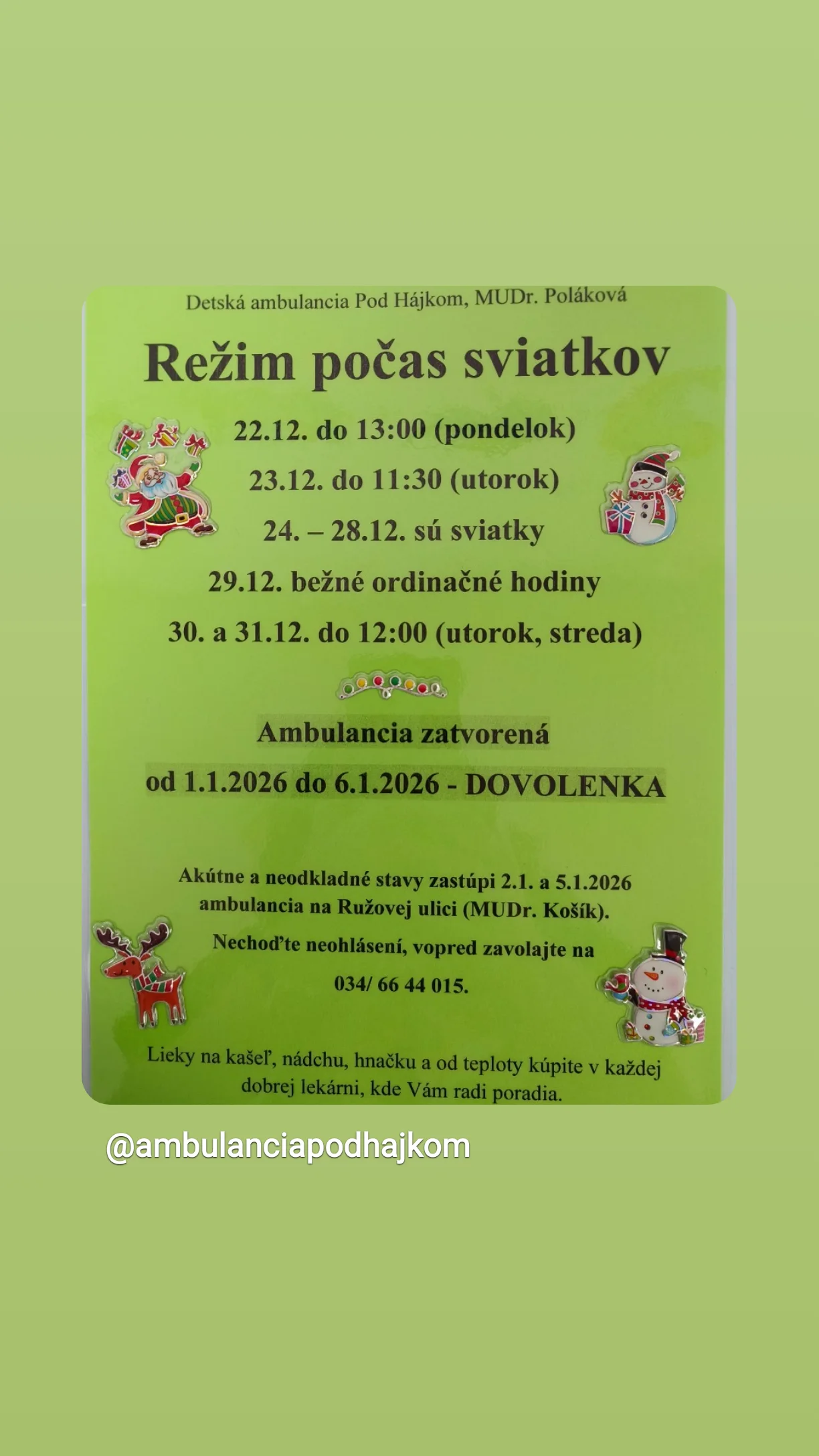 Režim počas sviatkov 