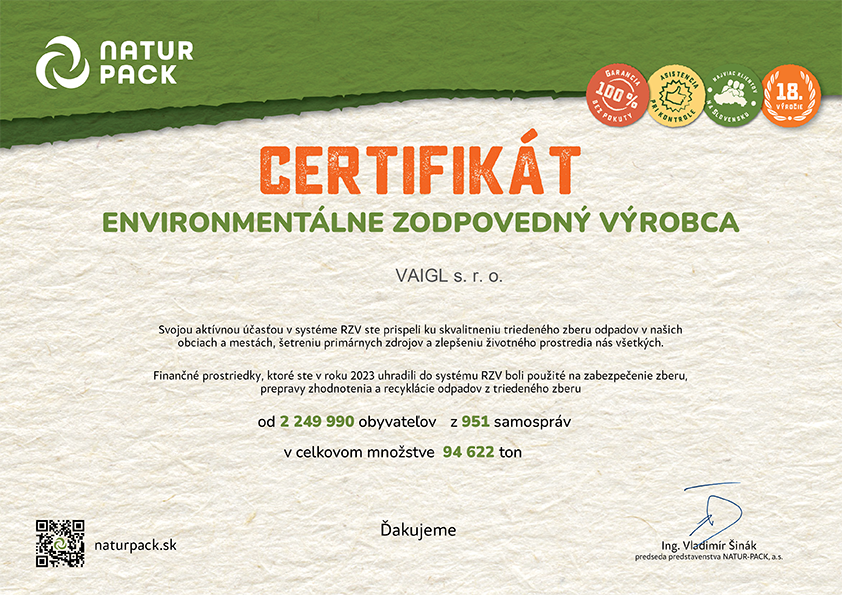 NaturPack certifikát