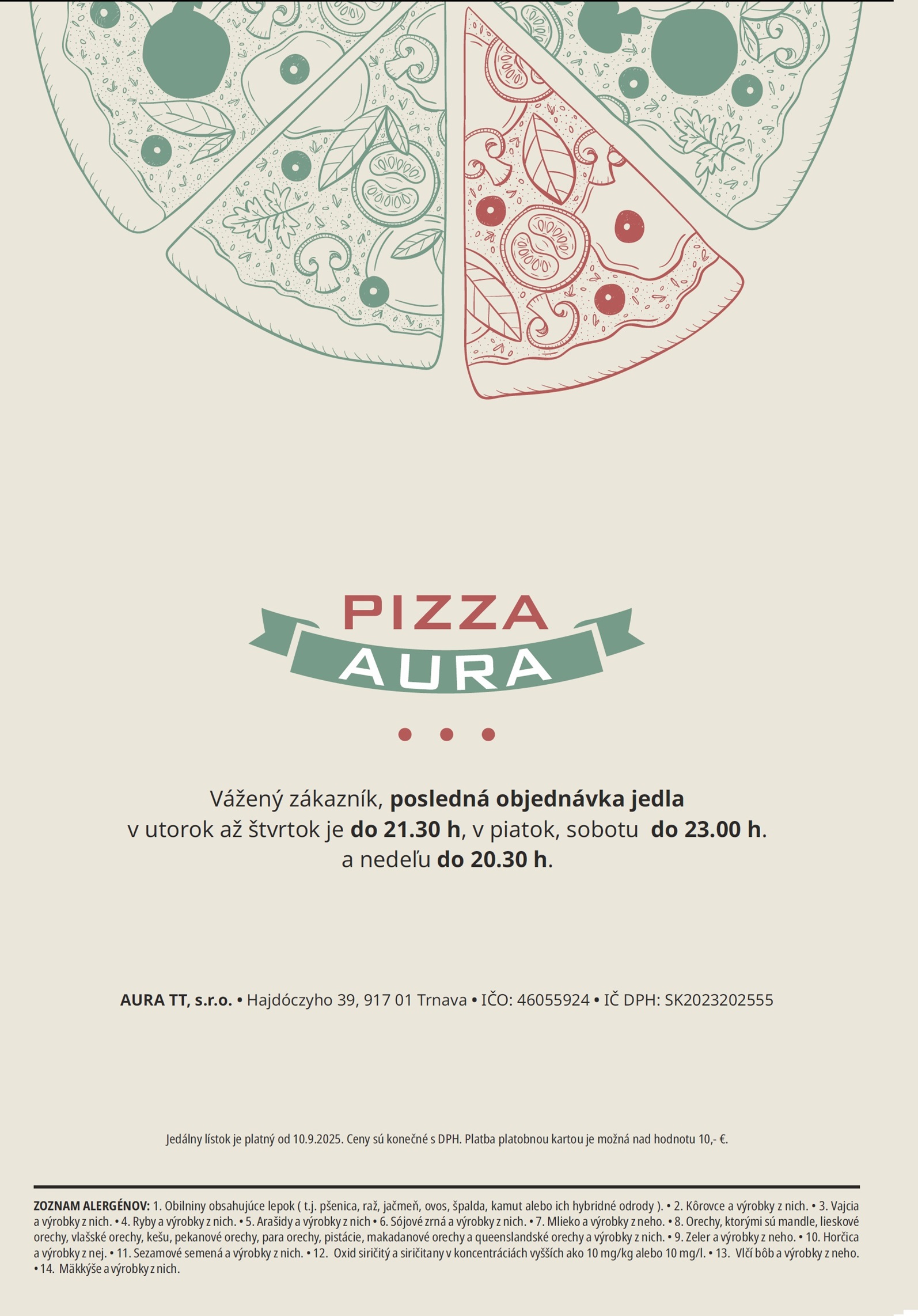 Jedálny Lístok - Alergény