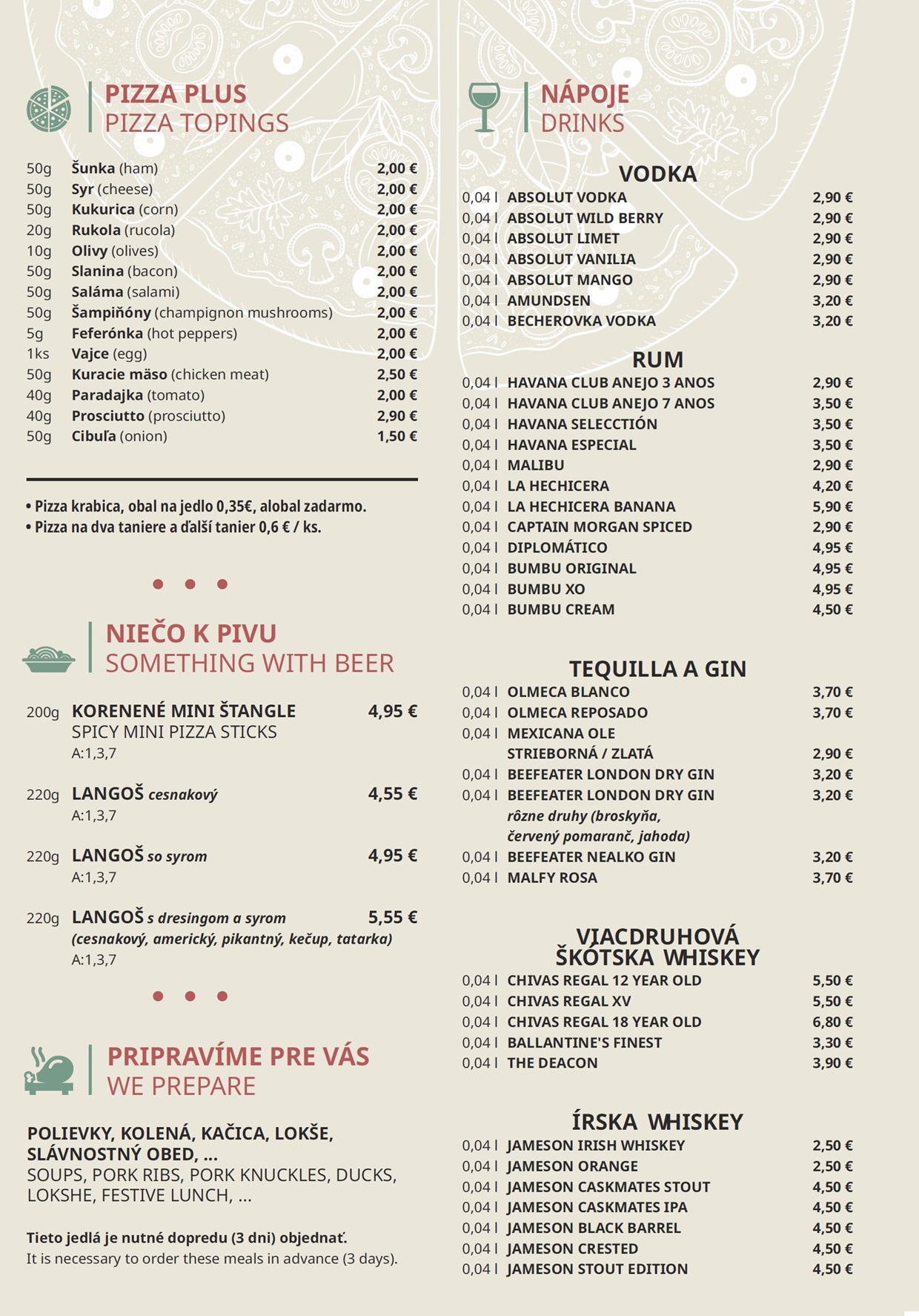 Jedálny Lístok - 4/5 - Prílohy a Nápoje...