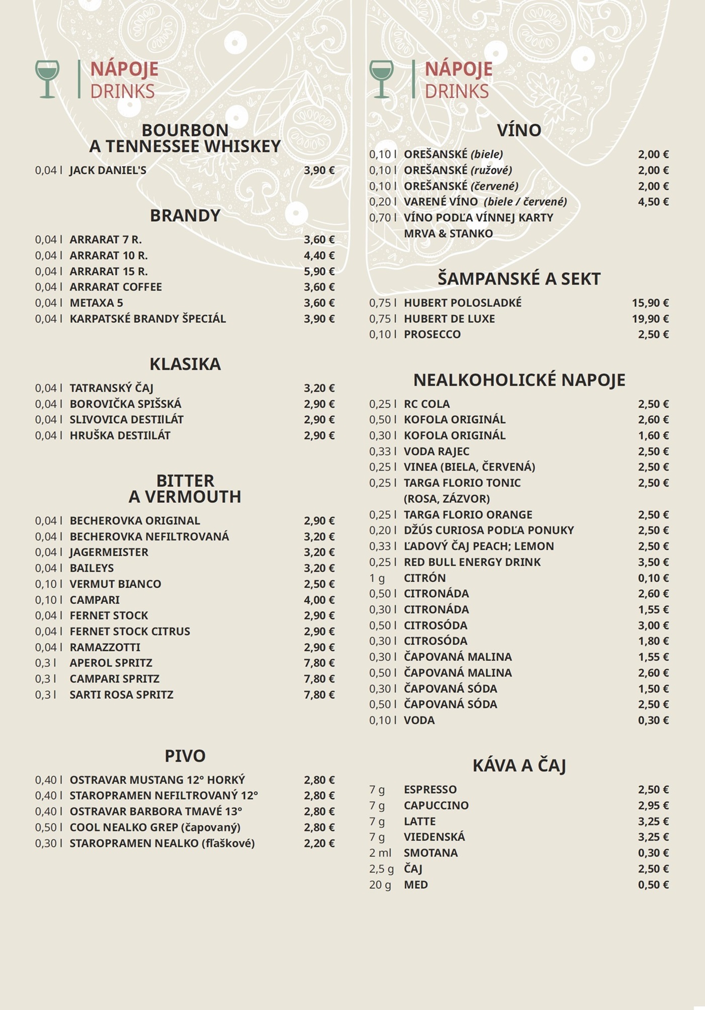 Jedálny Lístok - 5/5 - Nápoje - Posledná strana